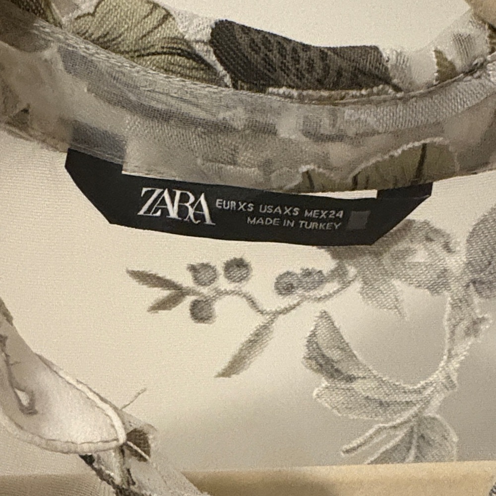 Zara Sheer Floral Blouse - Cream and Olive - Picture 2 of 3
